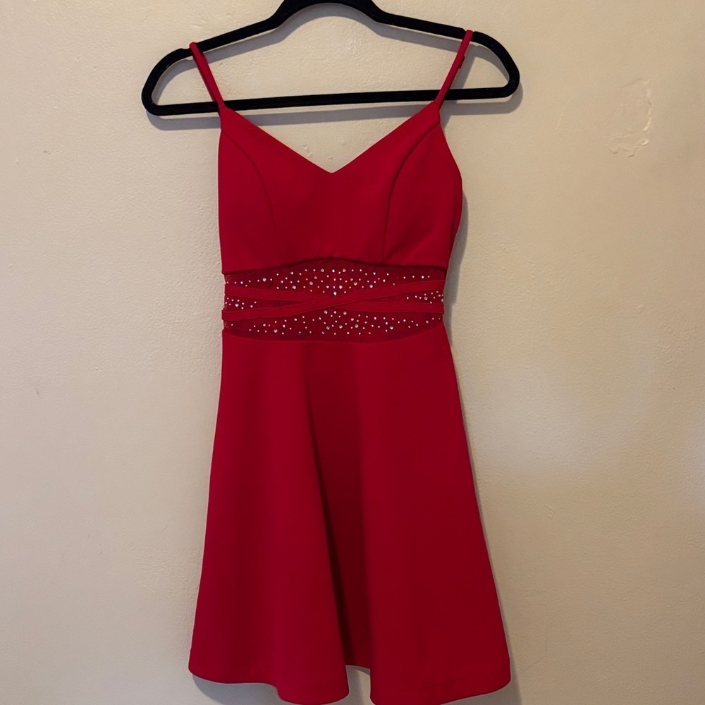 City Studio Red Dress with Rhinestone Detail